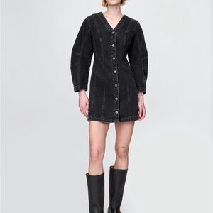 GAP Black Denim Barrel Sleeve Mini Dress Size XS